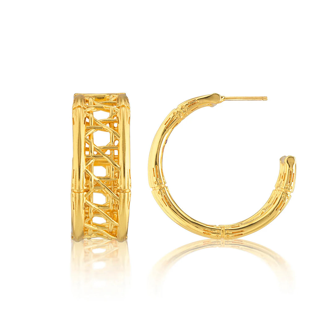 Veranda Caning Medium Hoop Earrings - Gold