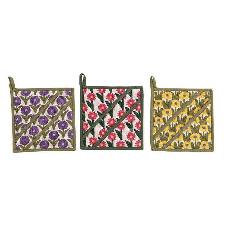 Square Cotton Slub Printed Pot Holder