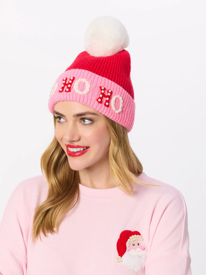 Shiraleah "Ho Ho Ho" Beanie With Pearls, Pink