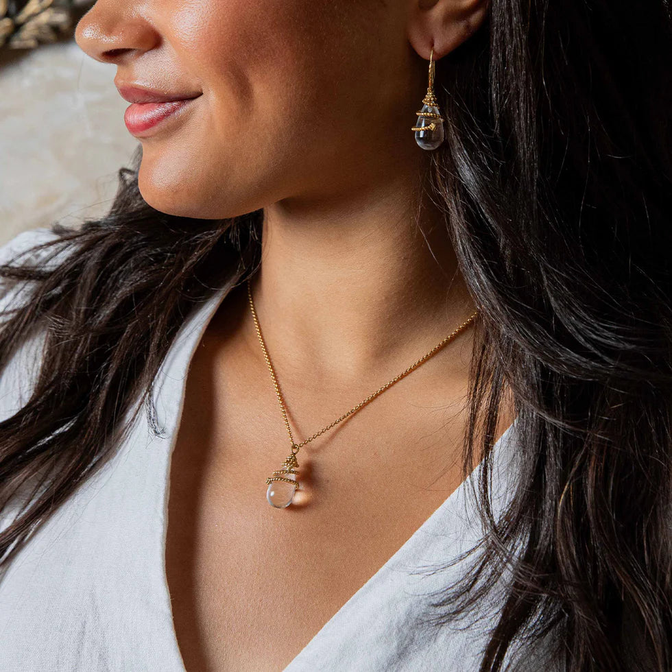 Lily Charm Necklace - Clear Quartz