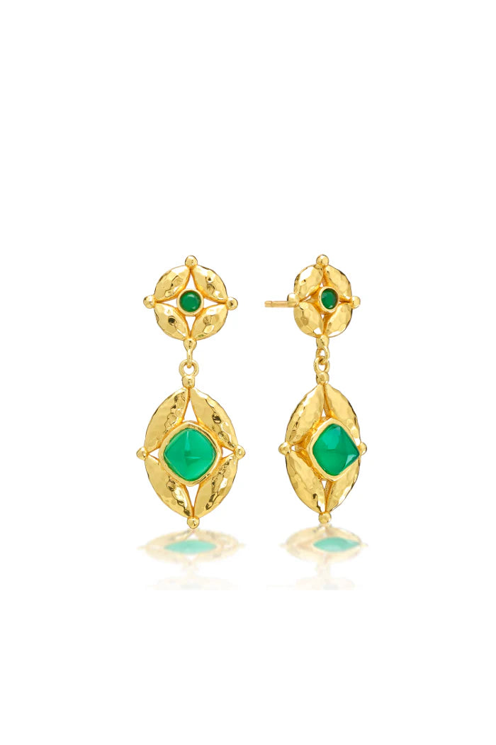 Mystic Eye Post Drop Earrings - Green Onyx