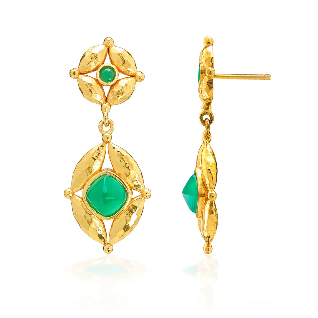 Mystic Eye Post Drop Earrings - Green Onyx