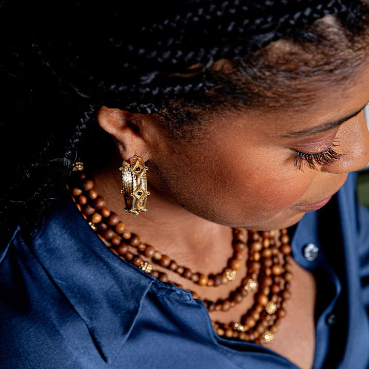Victoria Hoop Earrings - Gold/Blue Labradorite