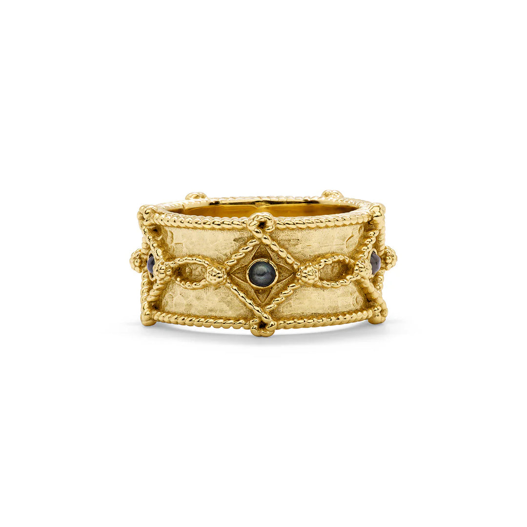 Victoria Ring Band Hammered Gold/ Labradorite Blue