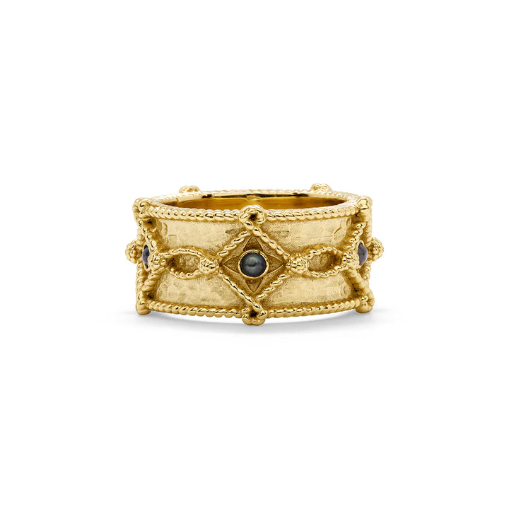 Victoria Ring Band Hammered Gold/ Labradorite Blue