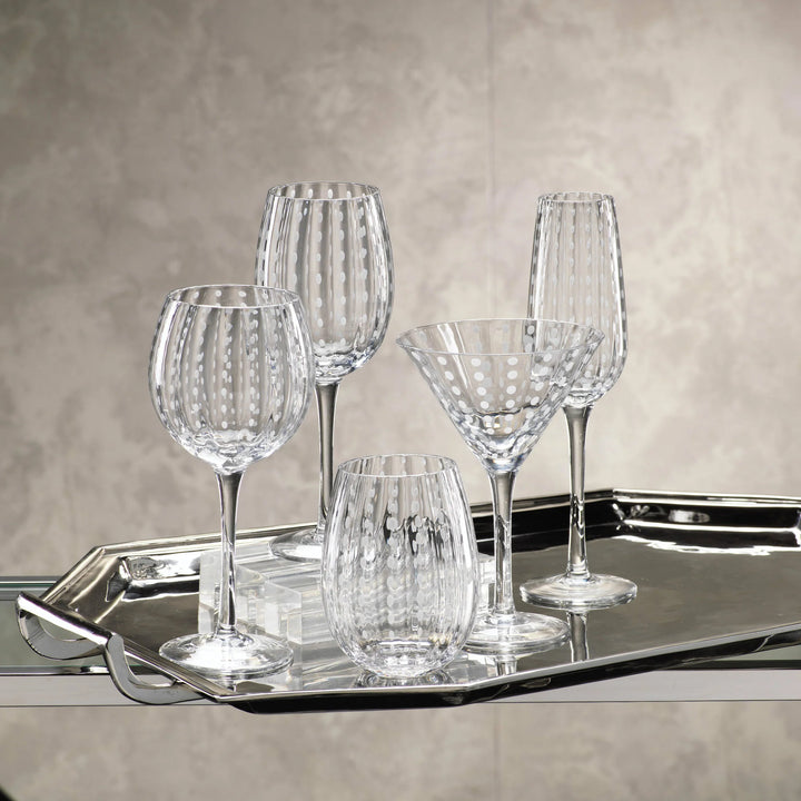 Portofino White Dot Glassware - Clear