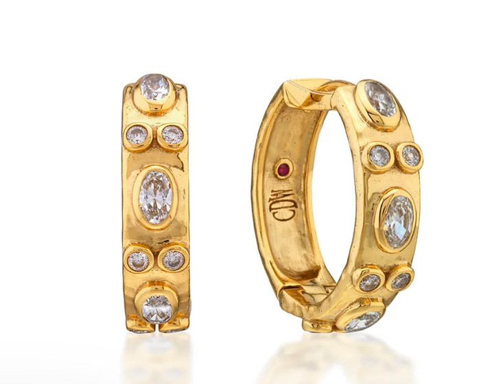 Maharani Huggie Hoop Earrings - Clear Cubic Zirconia