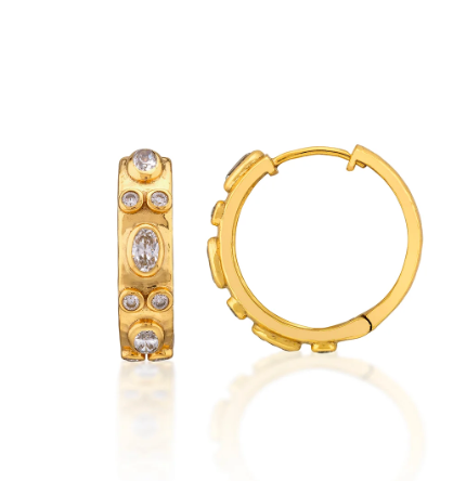 Maharani Huggie Hoop Earrings - Clear Cubic Zirconia