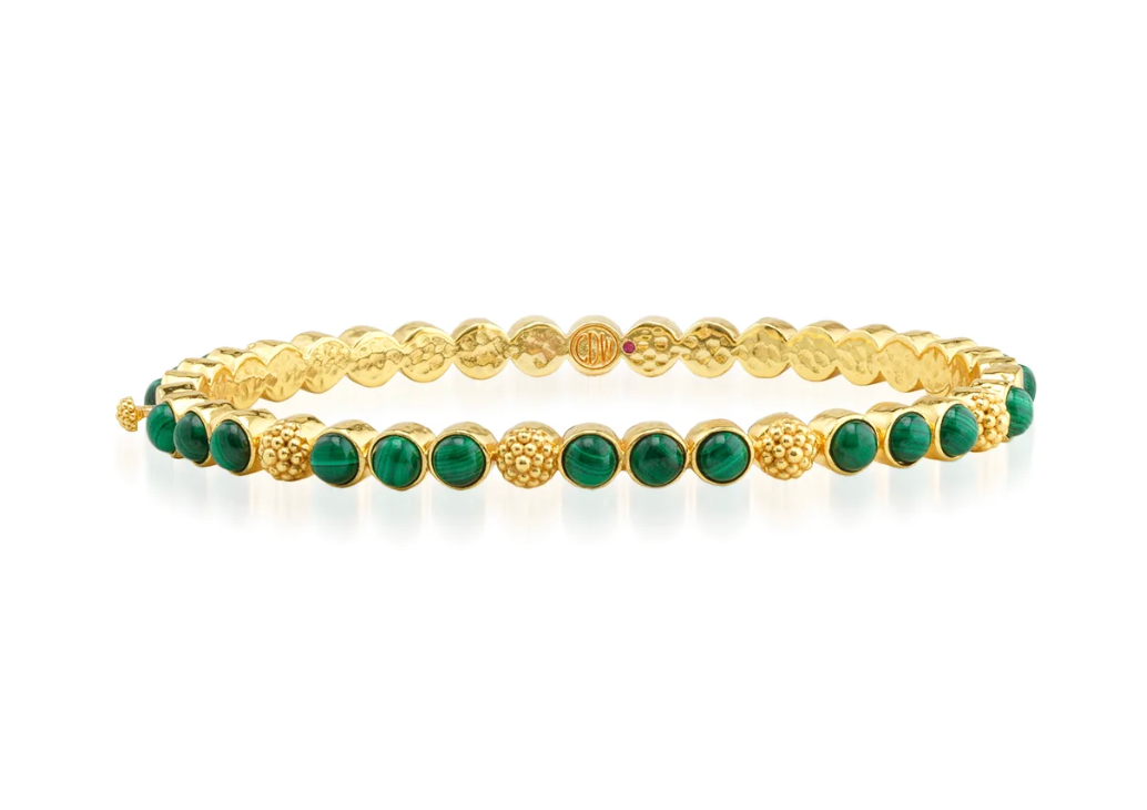 Berry Gem Petite Hinged Bangle - Malachite