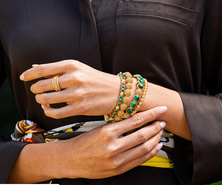 Berry Gem Petite Hinged Bangle - Malachite