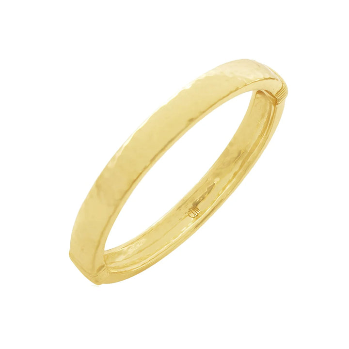Cleopatra Oval Hinged Bangle - Hammered Gold