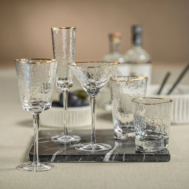 Aperitivo Triangular Glassware w/Gold Rim