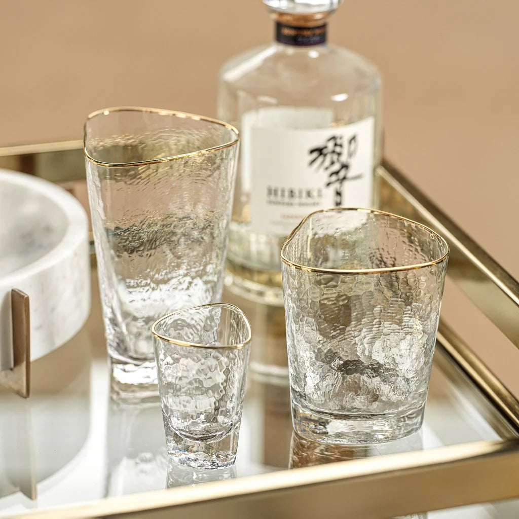 Aperitivo Triangular Glassware w/Gold Rim