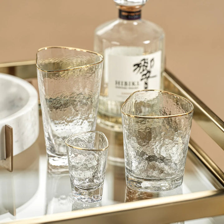 Aperitivo Triangular Glassware w/Gold Rim