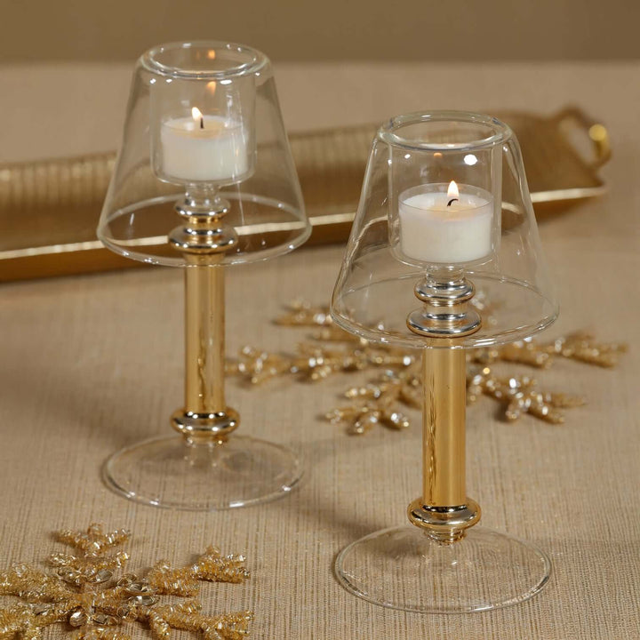 Isola Glass Tealight Lamp - Clear and Gold
