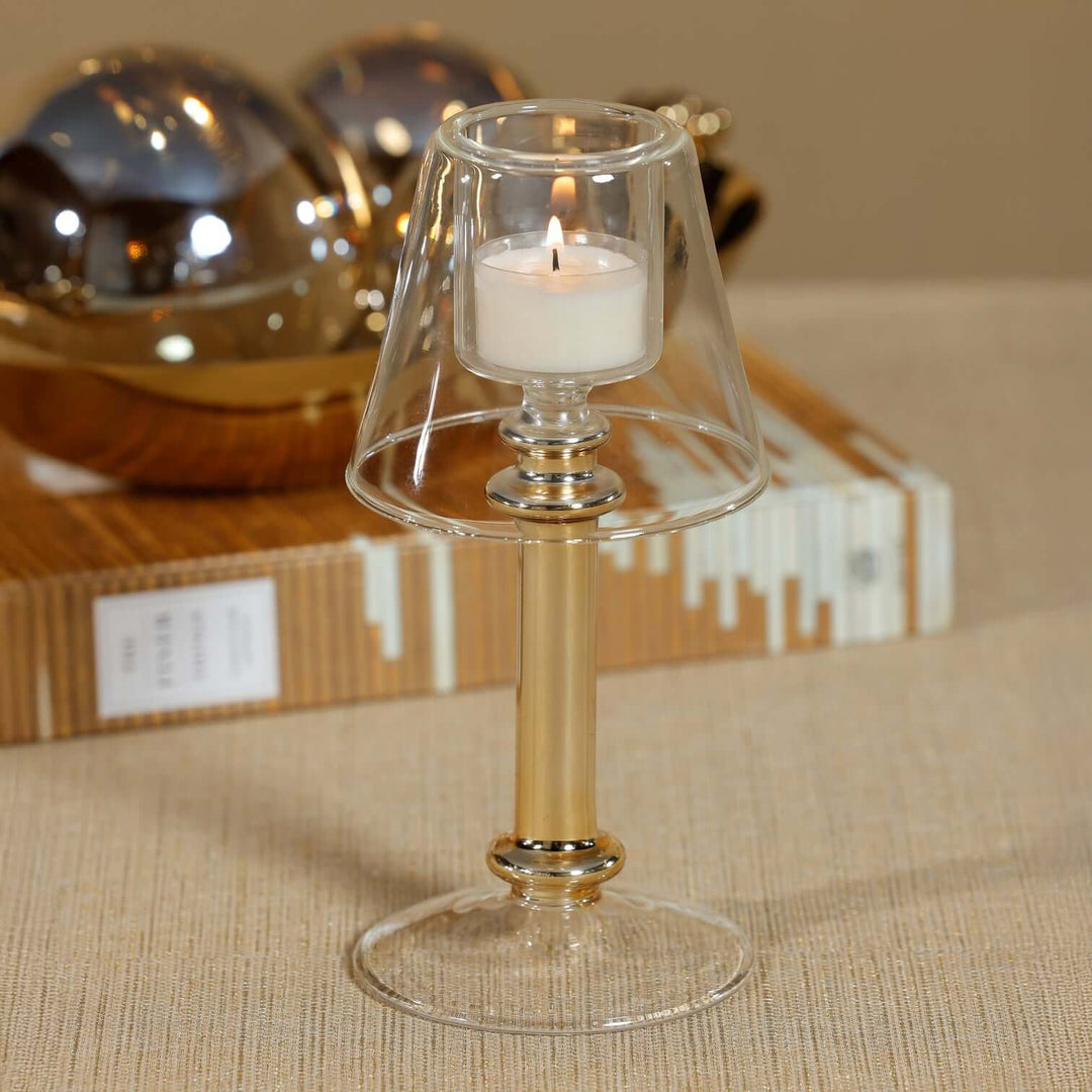 Isola Glass Tealight Lamp - Clear and Gold