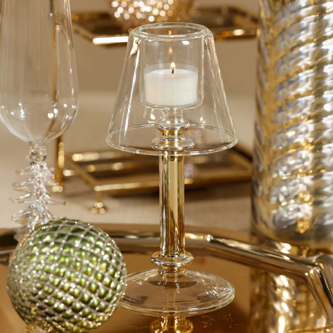 Isola Glass Tealight Lamp - Clear and Gold