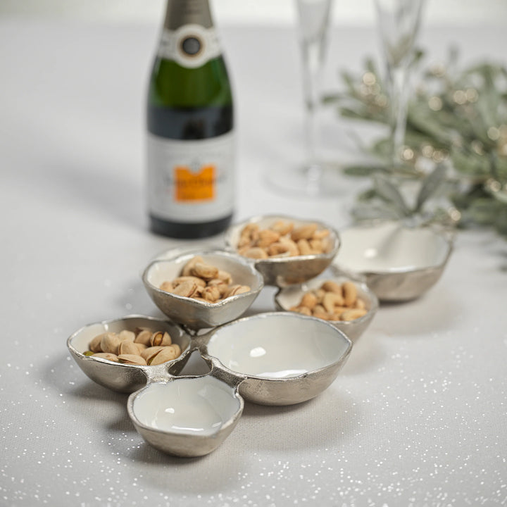 Small Cluster Eight Serving Bowls - Nickel w/ White