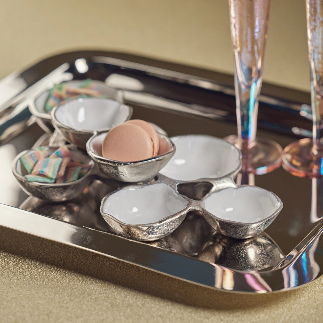 Small Cluster Eight Serving Bowls - Nickel w/ White