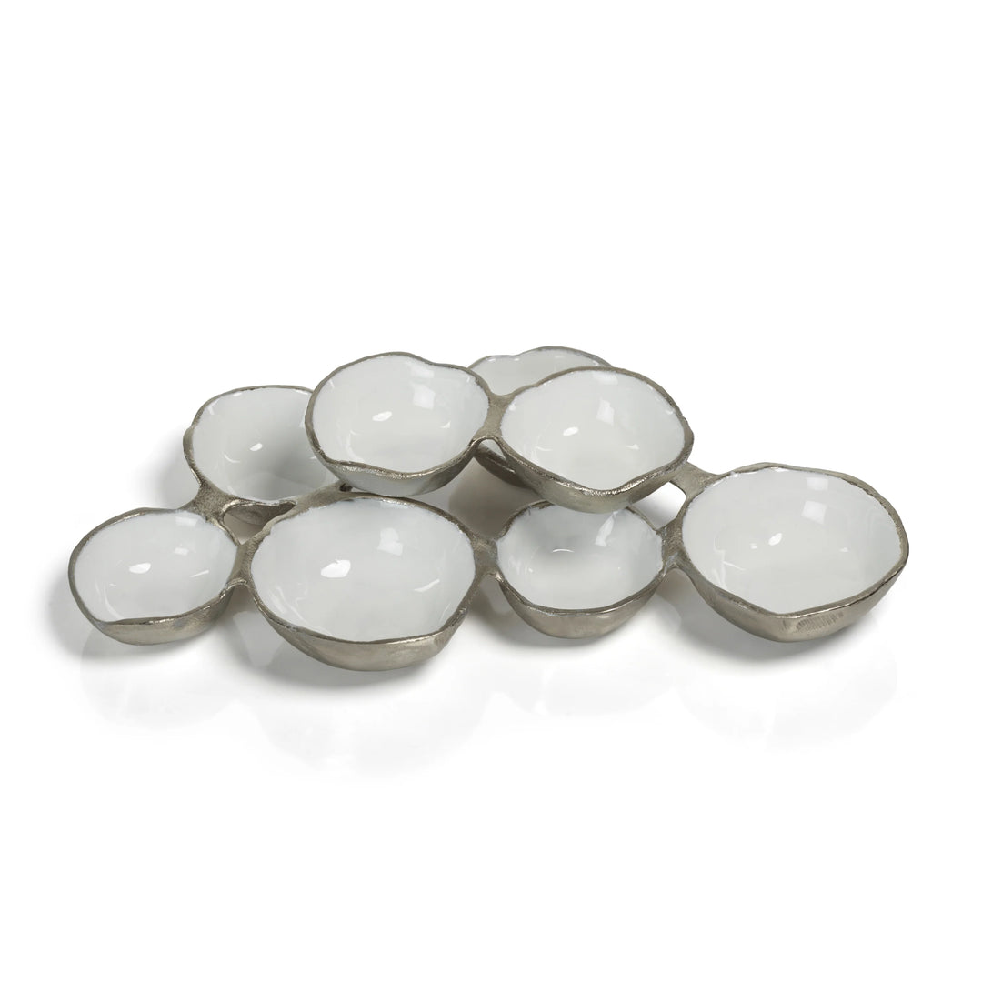 Small Cluster Eight Serving Bowls - Nickel w/ White