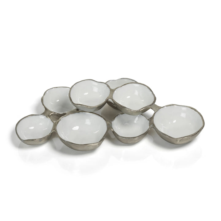 Small Cluster Eight Serving Bowls - Nickel w/ White