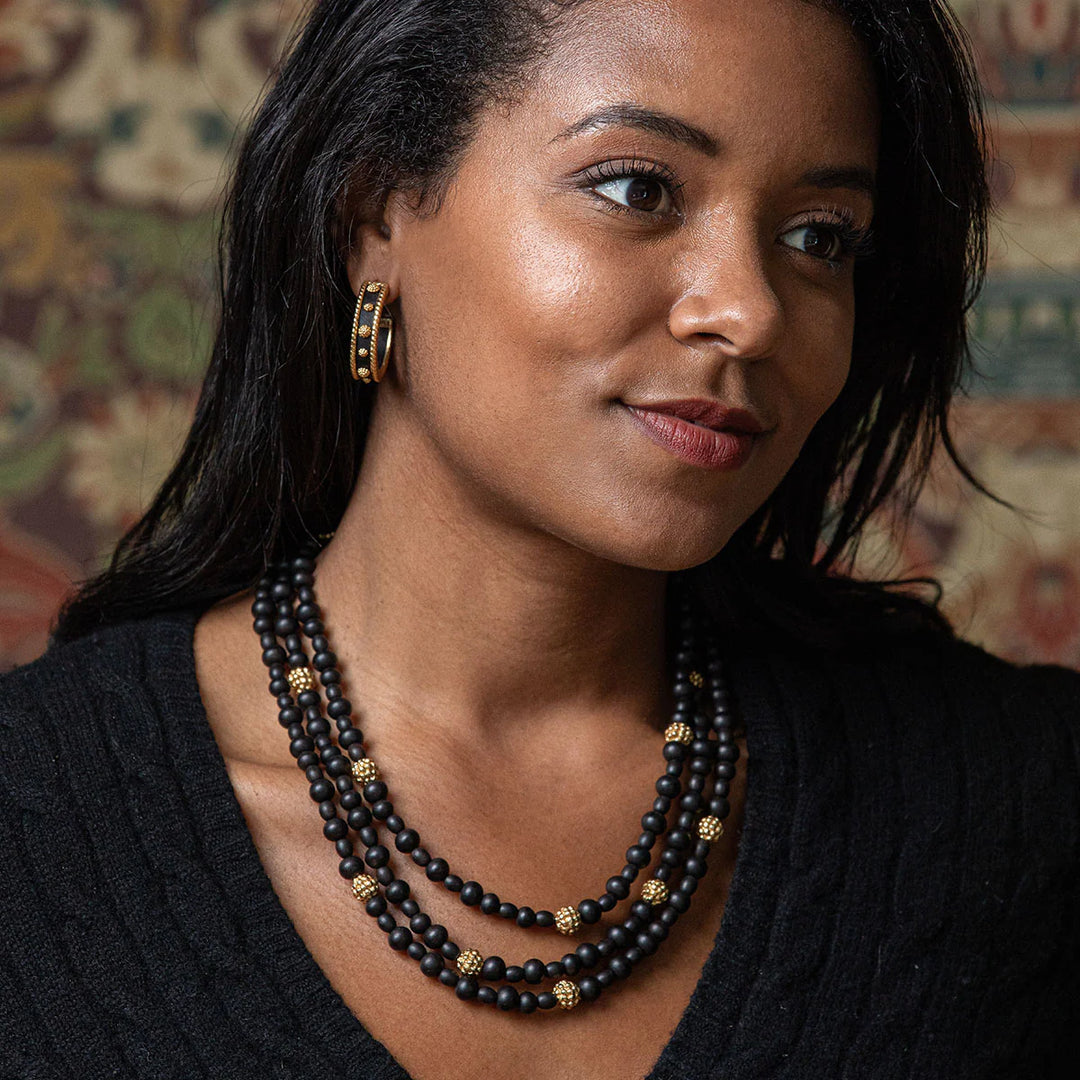 Berry Medium Hoop Earrings - Ebony Wood