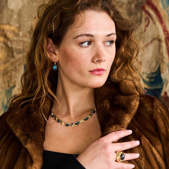 Monique Gem Post Earrings - Blue Labradorite